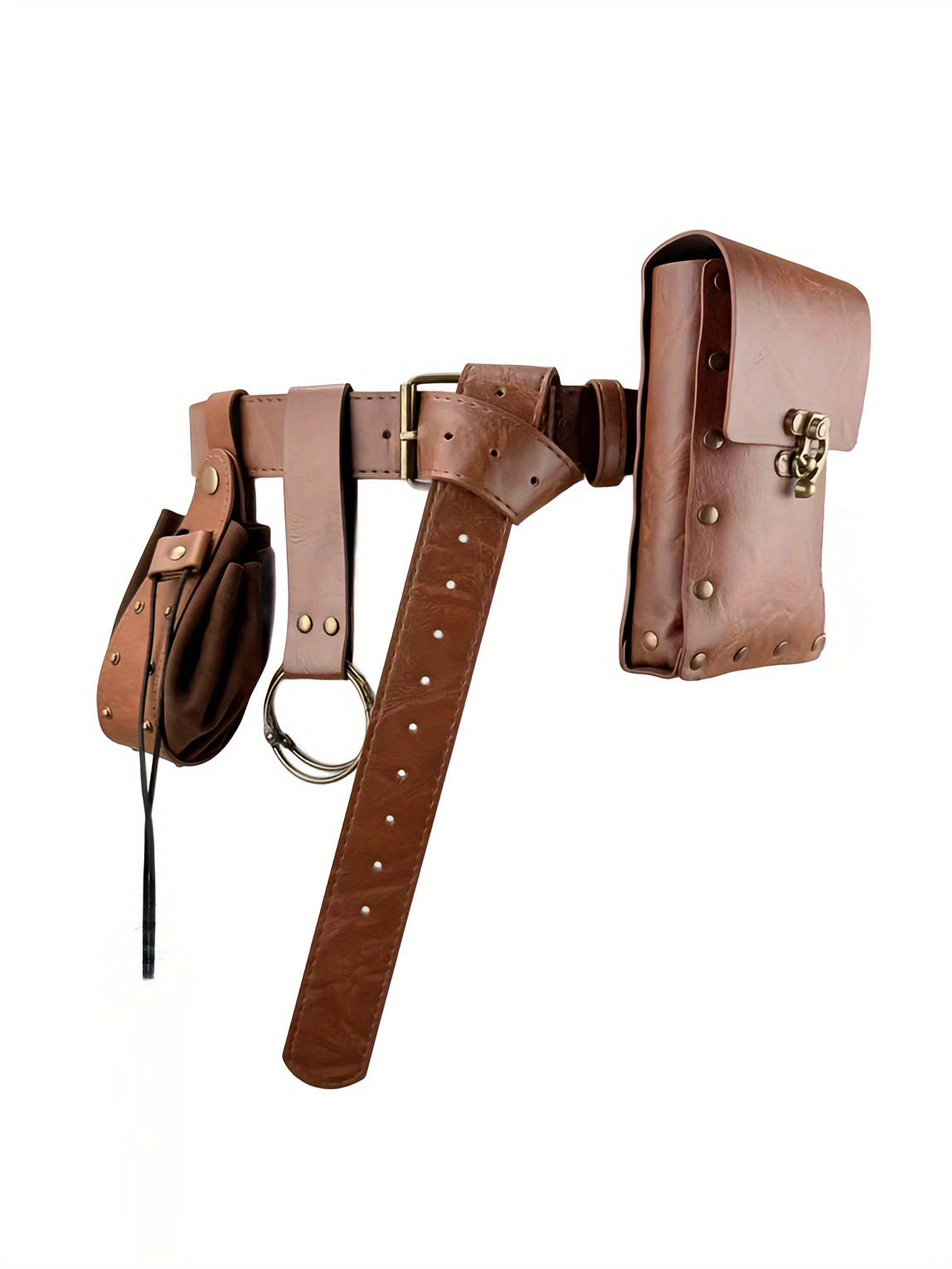 Medieval Viking Knight PU Leather Belt-Fedora Style Waist Bag - Adjustable Buckle Strap, Buckles & Buckler-Like Plate - Renaissance Faire, Viking Cosplay, Historical Costume Accessory (Unisex) - Durable PU Leather (Not Plate,