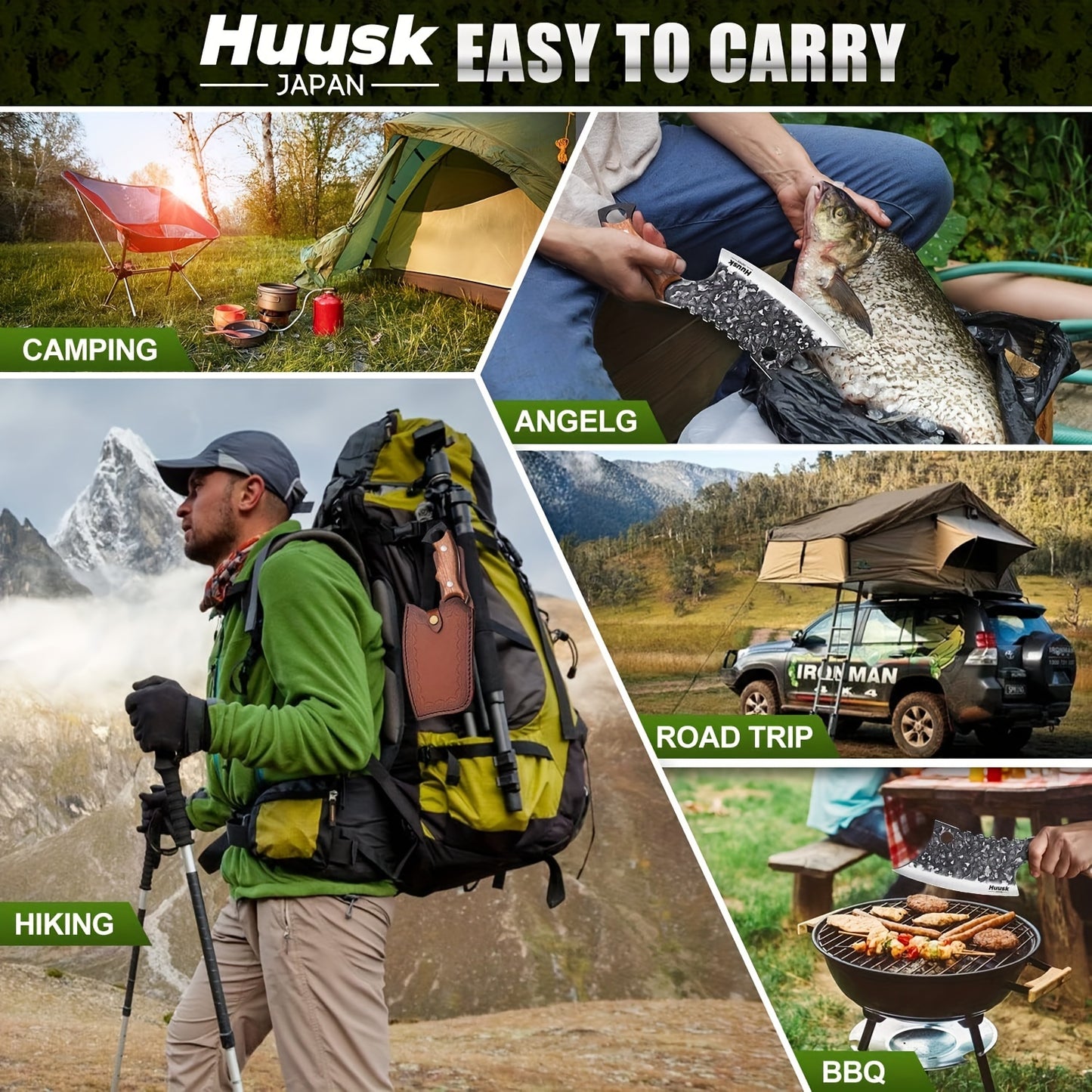 Huusk Japan Knife Hand Forged Meat Cleaver for Meat Cutting Creative Asian Knife for Vegetables Viking Knives with Sheath Camping Knife for Kitchen and Restaurant Use Christmas Gift