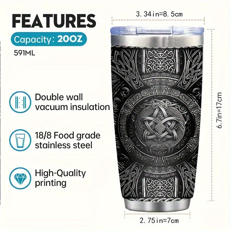 20oz Viking-Themed Stainless Steel Insulated Tumbler - Perfect Gift for Men, Ideal for Coffee & Travel