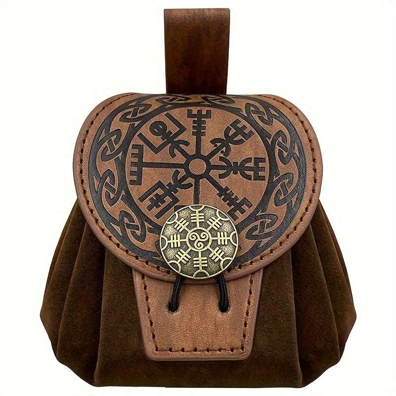 Mid-Century Style Embossed Belt Bag For Men, Viking Vintage Style Renaissance Portable Waist Bag, Coin Purse Dice Bag