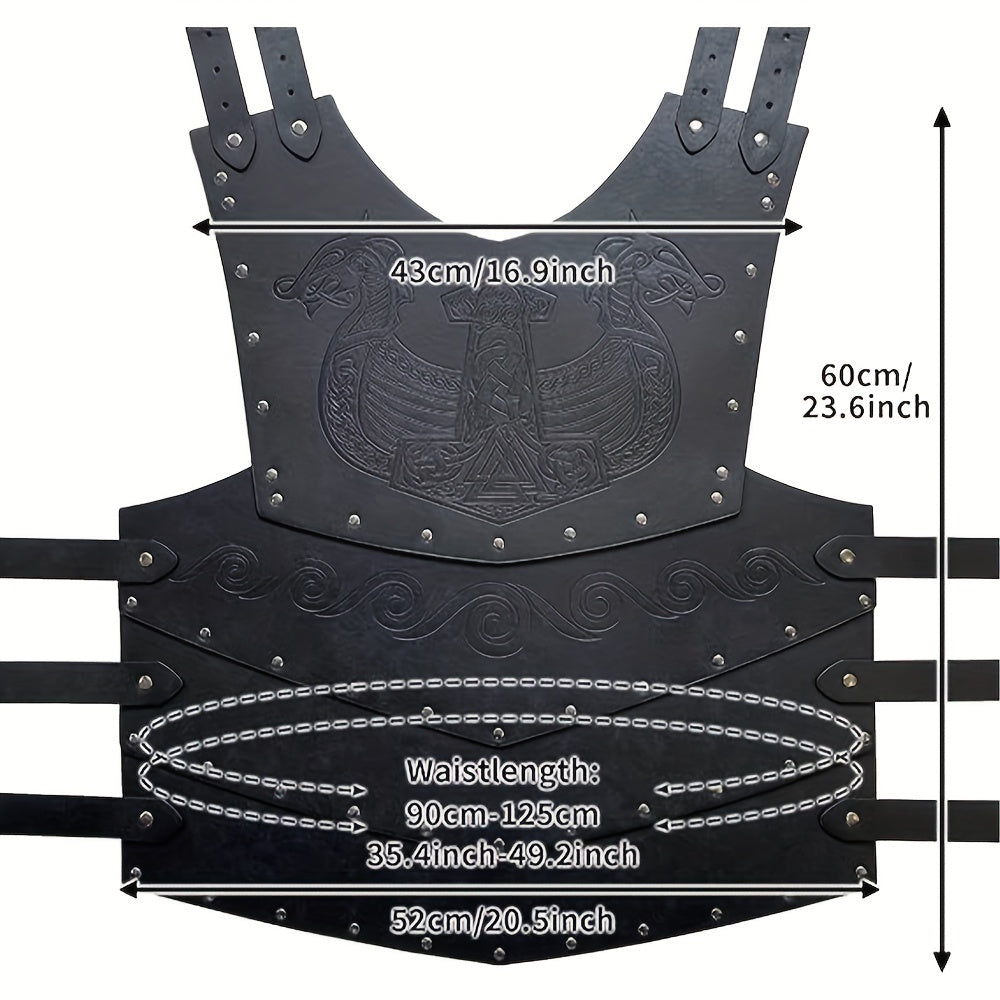 Viking-Inspired Embossed Armor Set with Medieval Thigh Helmet & Rivet Guard - Glamorous Faux Leather Costume for Halloween
