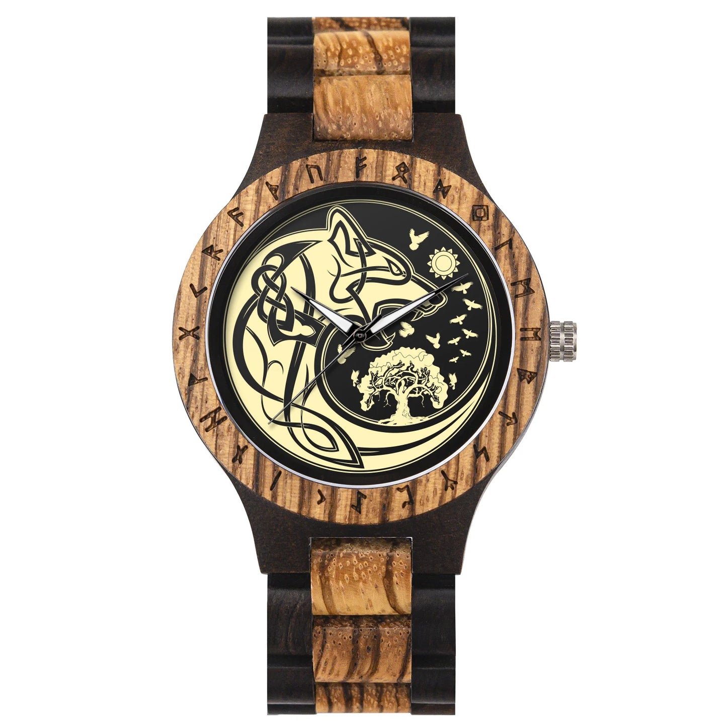 BOBO BIRD Viking Wooden Watches Top Japanese Quartz Movement Wristwatch Unique Men Watch with Helm of Awe Runic Circle Gift Box