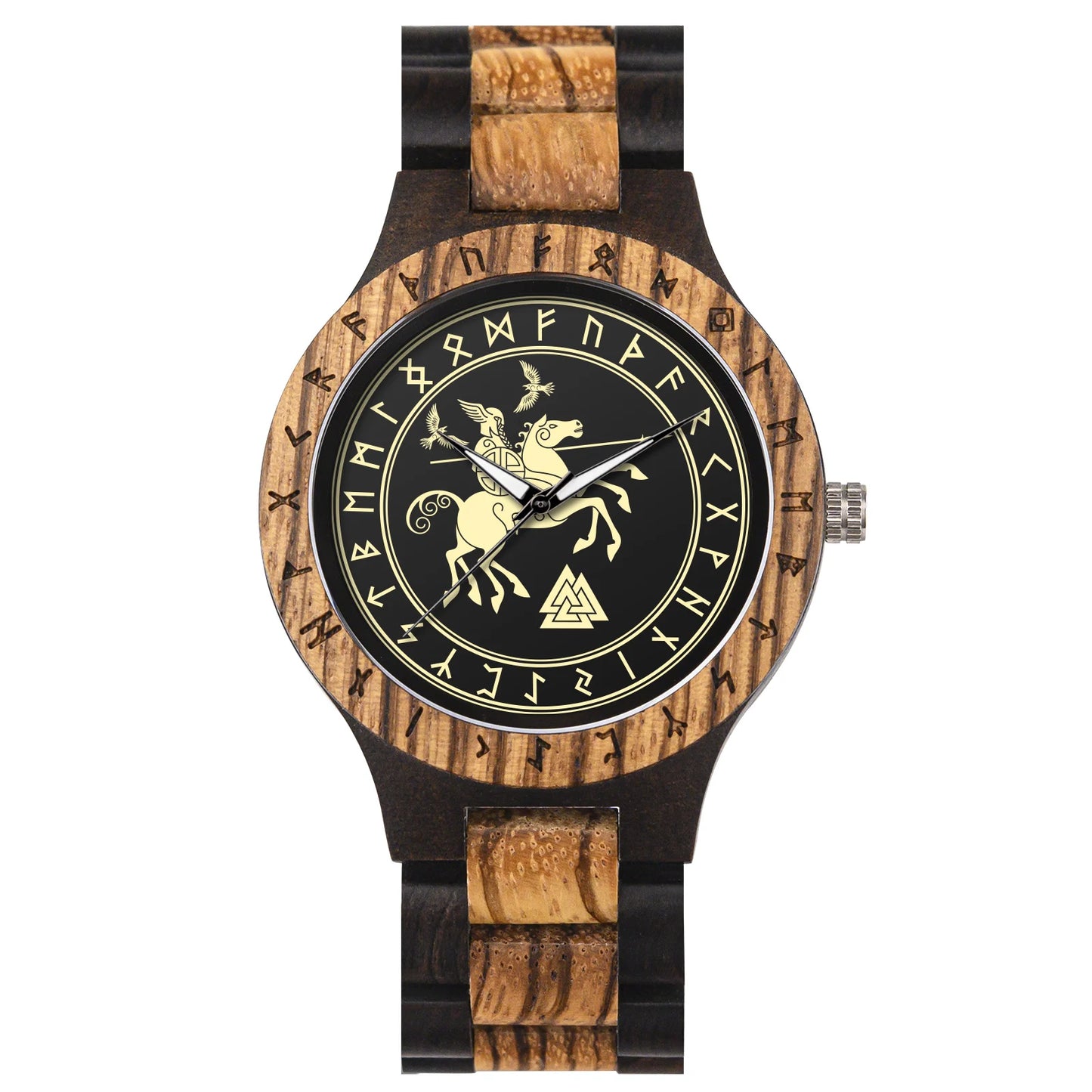 BOBO BIRD Viking Wooden Watches Top Japanese Quartz Movement Wristwatch Unique Men Watch with Helm of Awe Runic Circle Gift Box