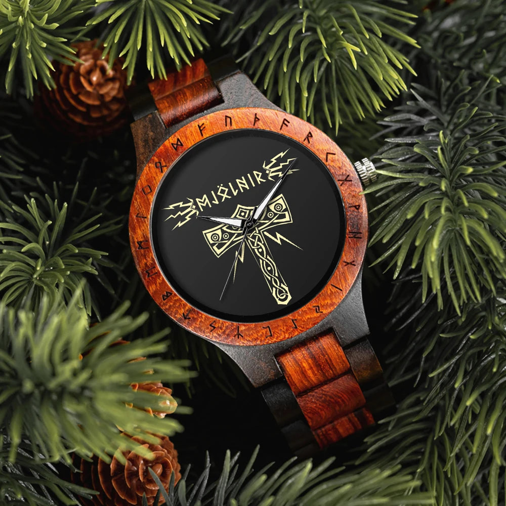 BOBO BIRD Viking Wooden Watches Top Japanese Quartz Movement Wristwatch Unique Men Watch with Helm of Awe Runic Circle Gift Box