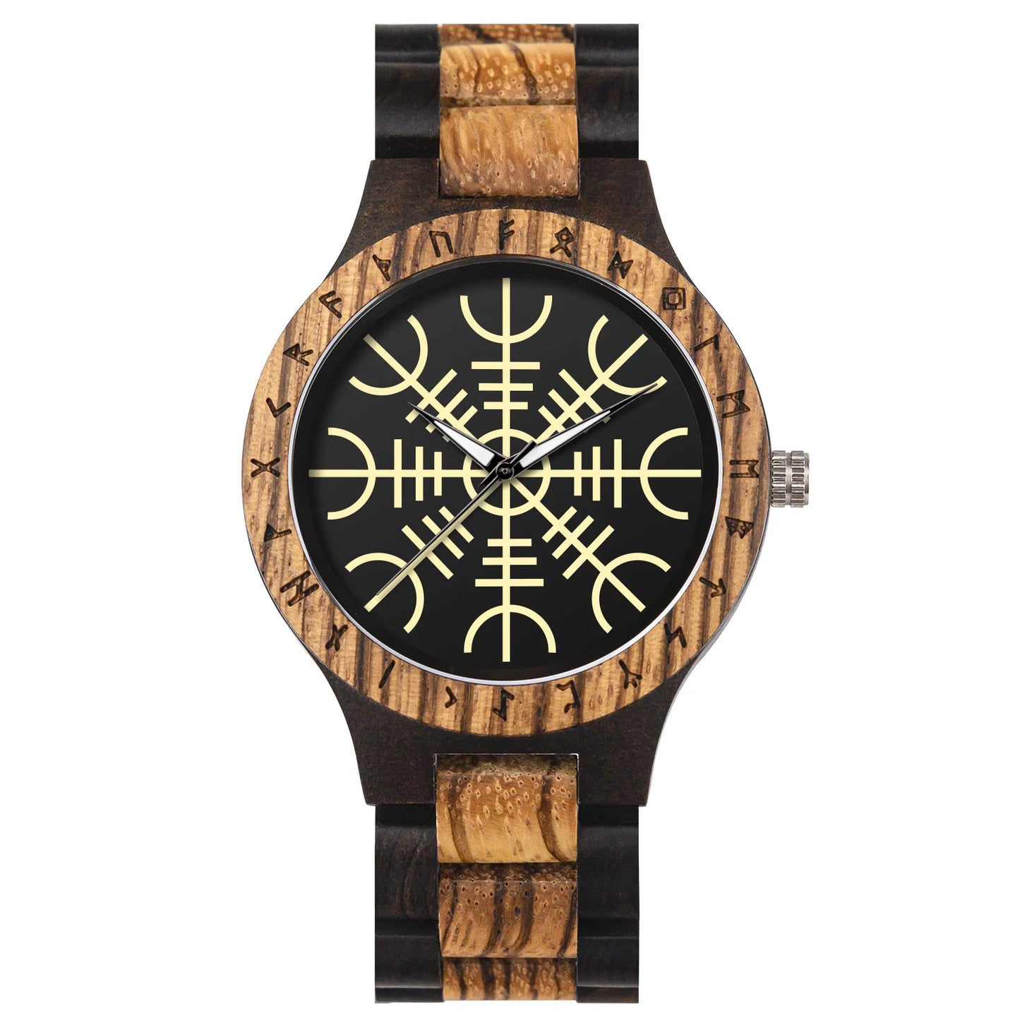 BOBO BIRD Viking Wooden Watches Top Japanese Quartz Movement Wristwatch Unique Men Watch with Helm of Awe Runic Circle Gift Box