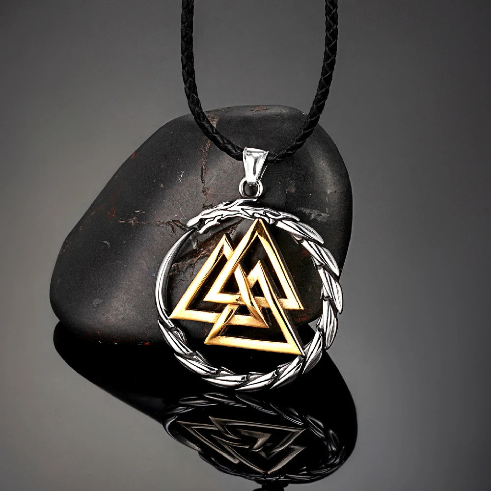Gold Jörmungandr and Odin necklace