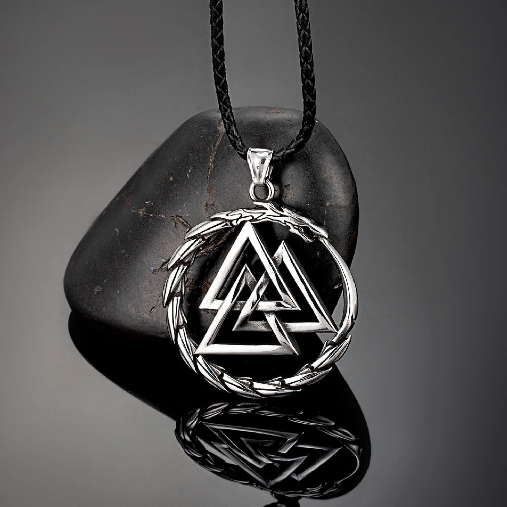 Gold Jörmungandr and Odin necklace