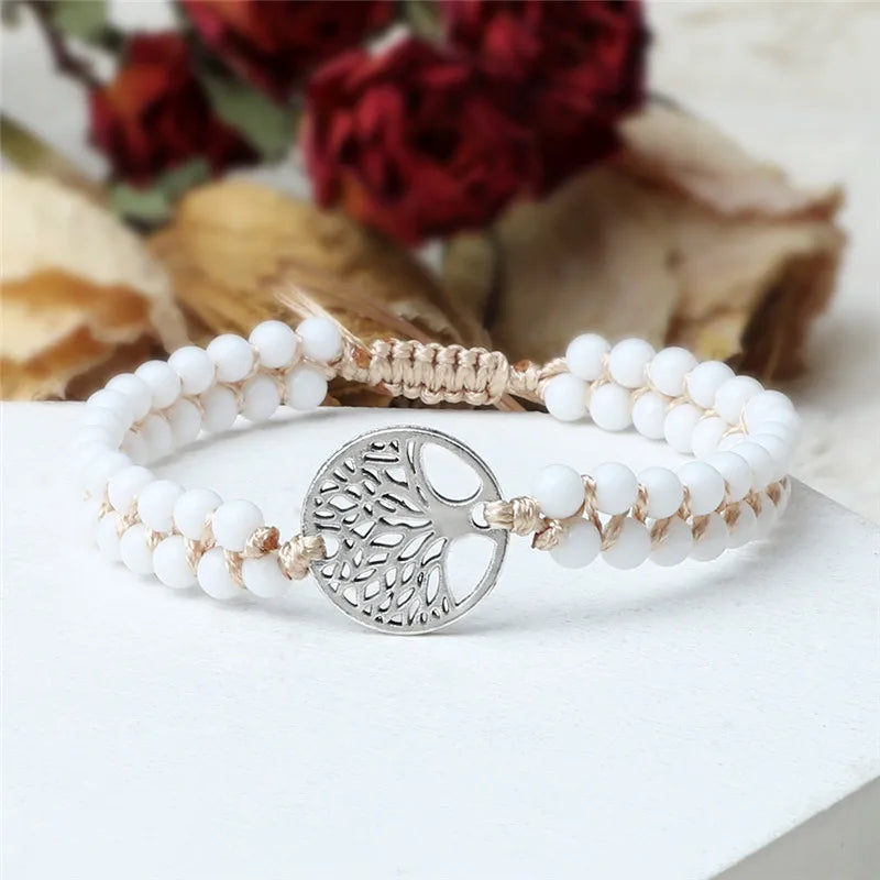 White beaded bracelet tree of life