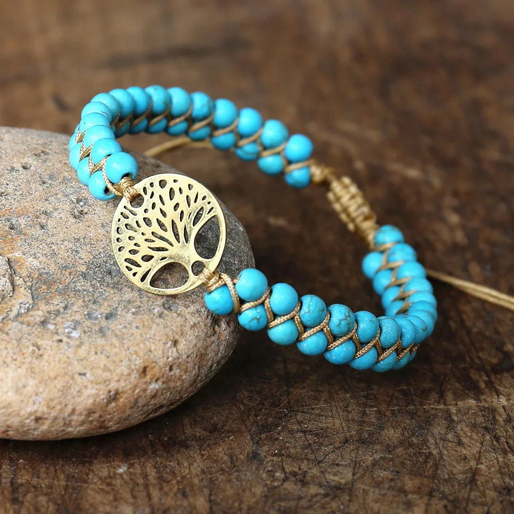 Brown marble tree of life bracelet