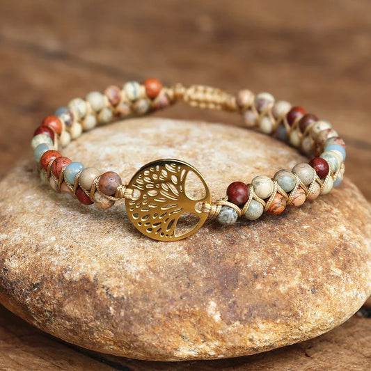 Brown marble tree of life bracelet