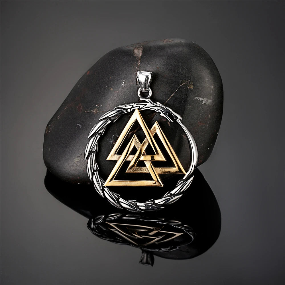 Gold Jörmungandr and Odin necklace