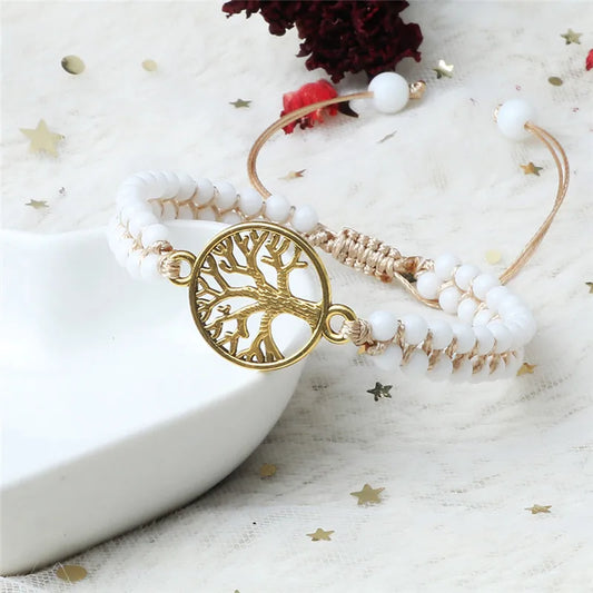 White beaded bracelet tree of life