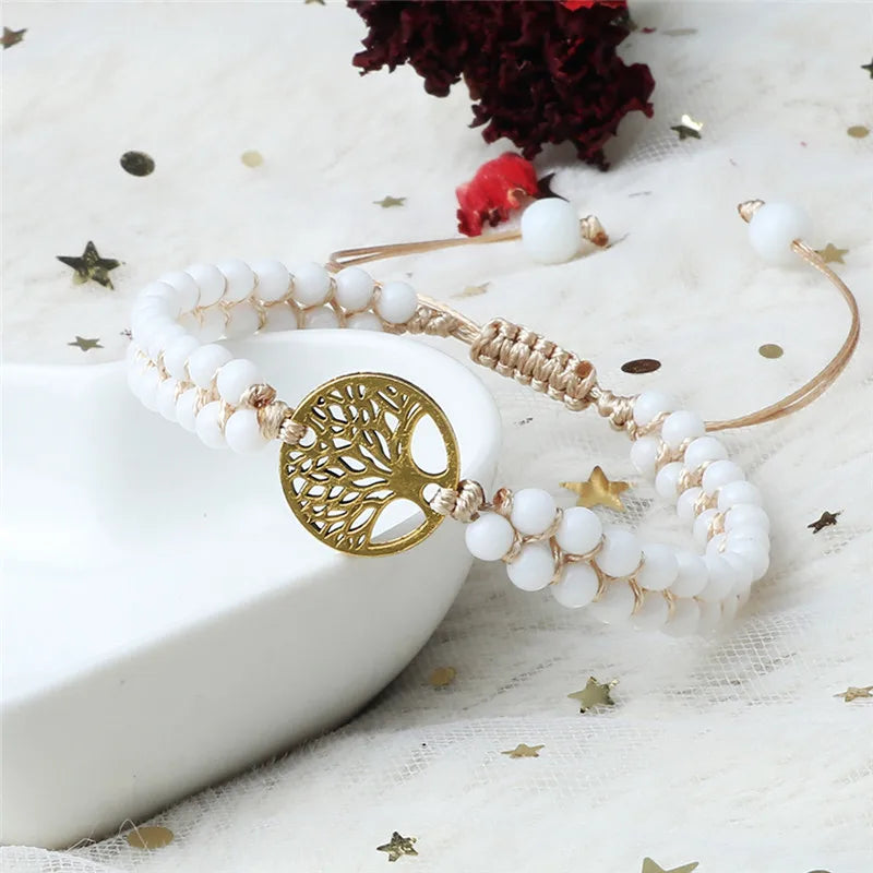 White beaded bracelet tree of life