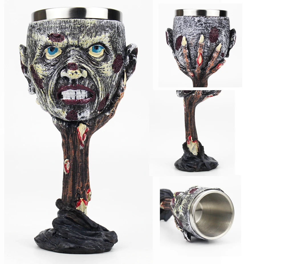 Gothic Wine Goblet Contain Dragon Claw Viking Skeleton Retro Stainless Steel&Resin Wine Glass BEST Halloween Gifts Bar Drinkware