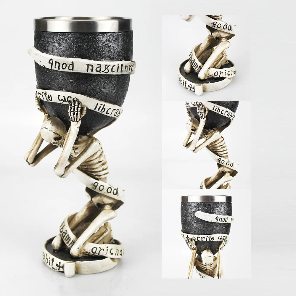 Gothic Wine Goblet Contain Dragon Claw Viking Skeleton Retro Stainless Steel&Resin Wine Glass BEST Halloween Gifts Bar Drinkware