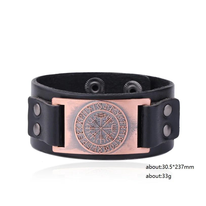 Skyrim Viking Vegvisir Compass Genuine Leather Bracelet for Man Nordic Runes Odin Scandinavian Bangle Amulet Jewelry Gift