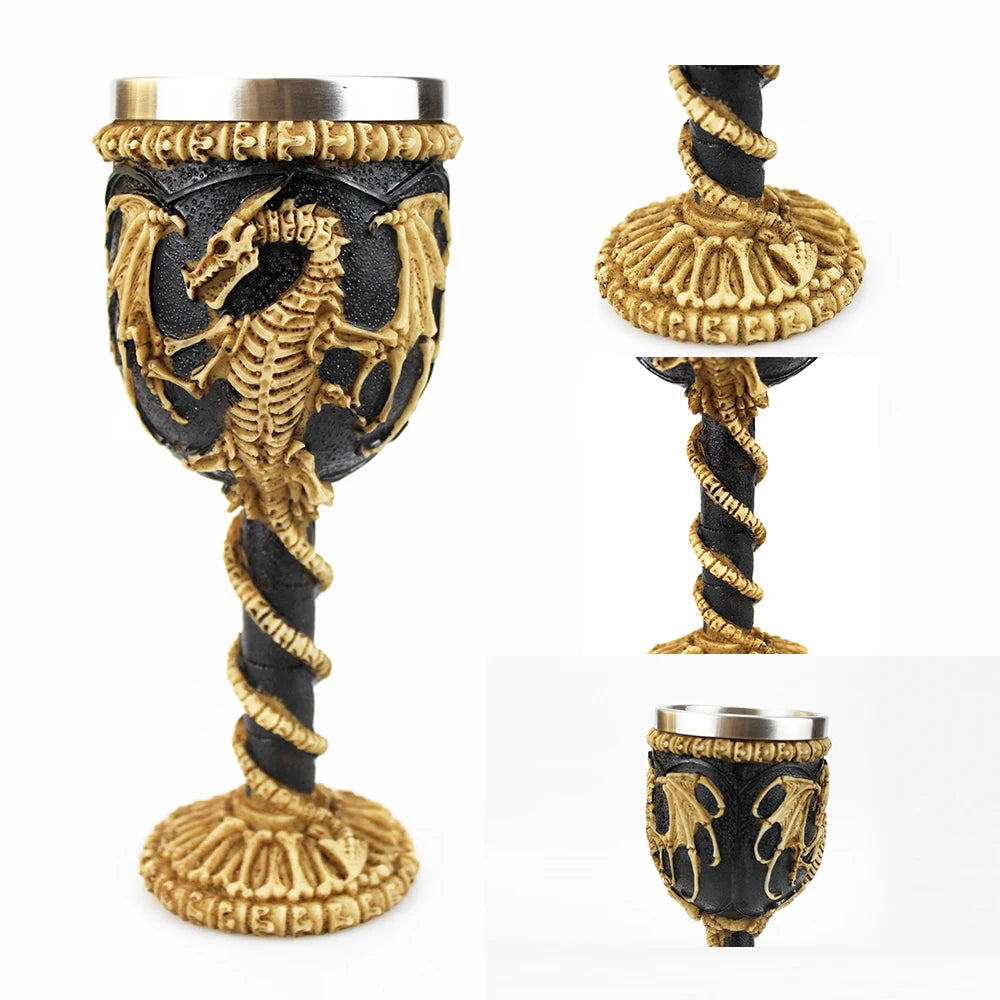 Gothic Wine Goblet Contain Dragon Claw Viking Skeleton Retro Stainless Steel&Resin Wine Glass BEST Halloween Gifts Bar Drinkware
