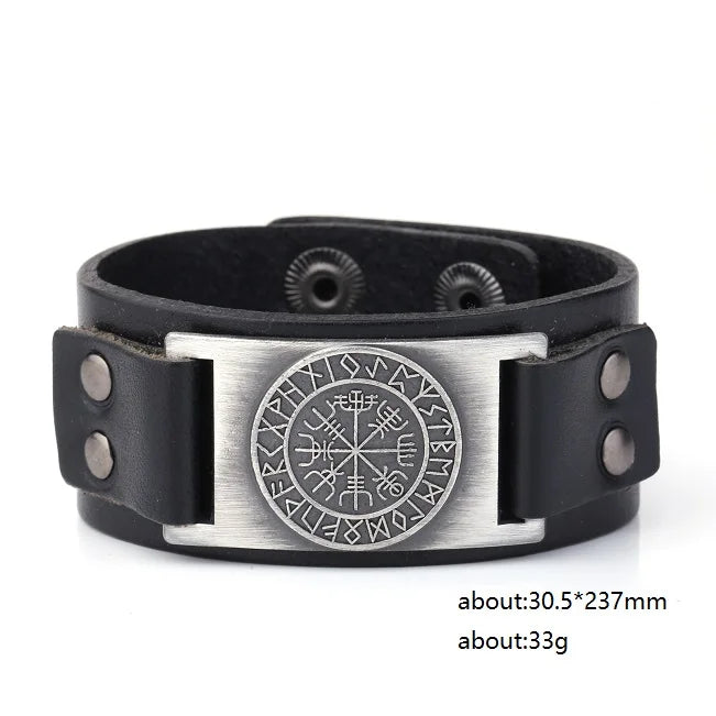 Skyrim Viking Vegvisir Compass Genuine Leather Bracelet for Man Nordic Runes Odin Scandinavian Bangle Amulet Jewelry Gift