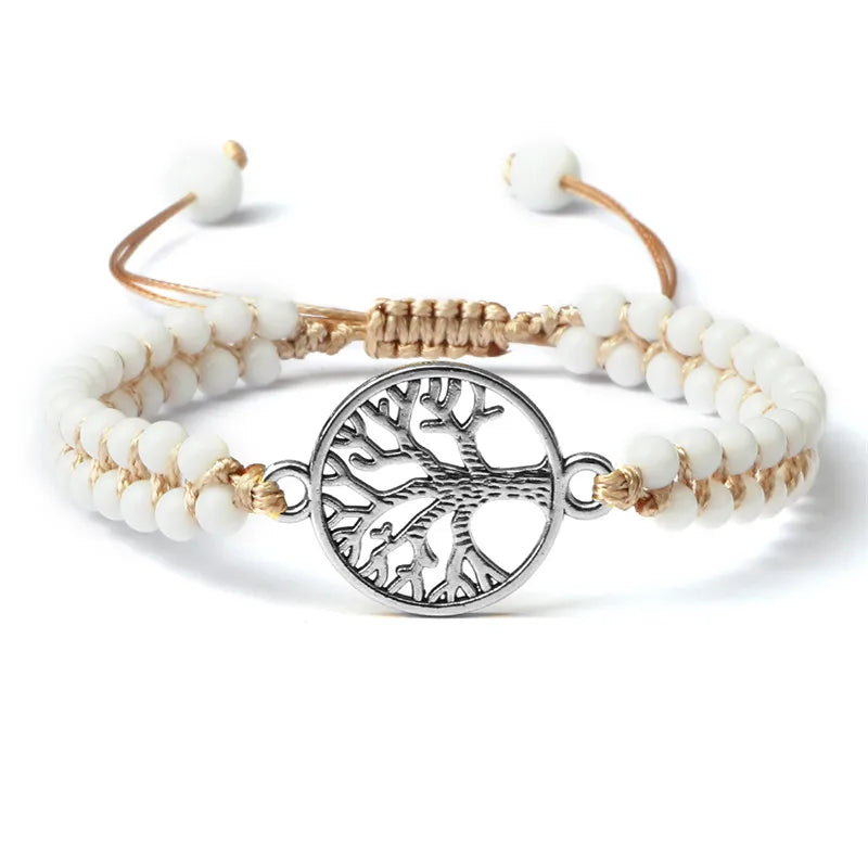 White beaded bracelet  small tree of life