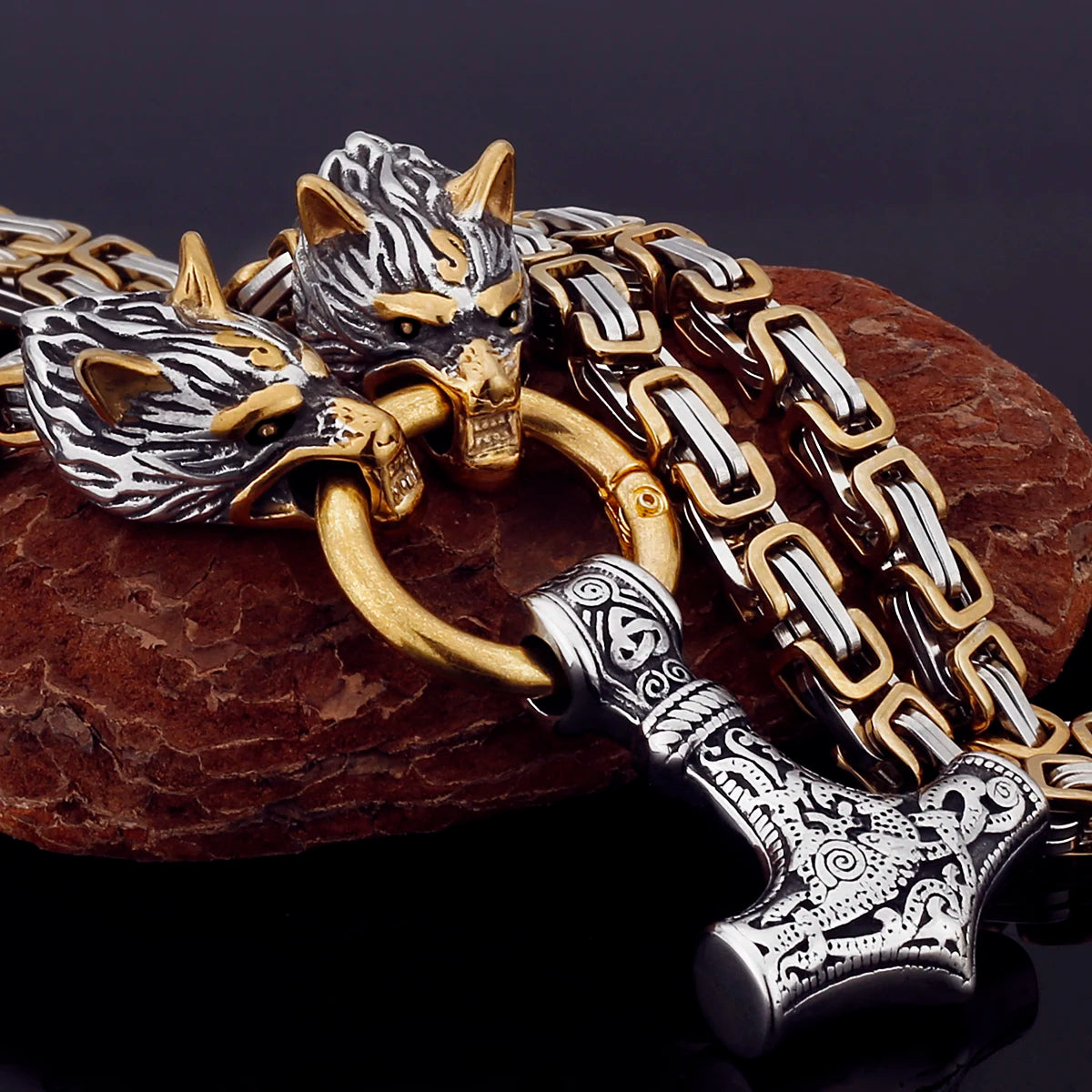 Black Mjolnir Fenrir chain gold silver