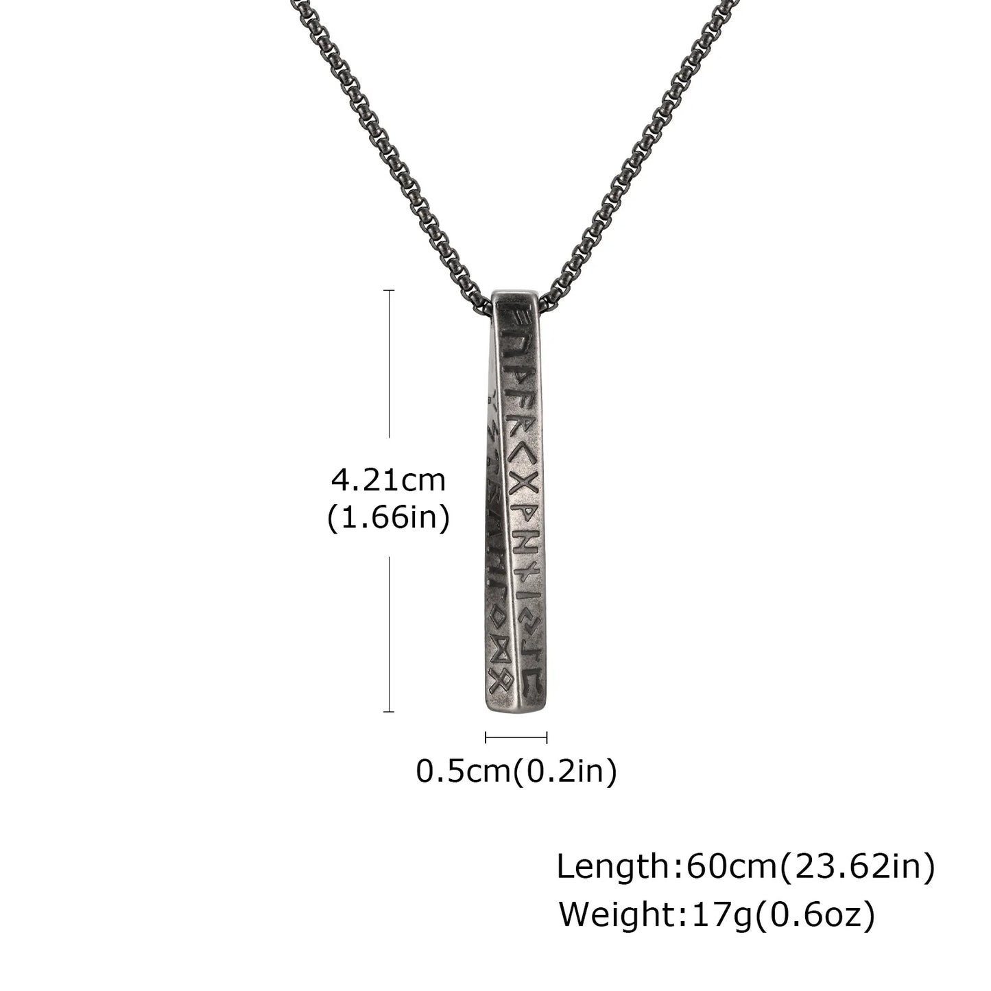 Vintage Nordic Viking Symbol Rune Vertical Twisted Bar Pendant Necklace for Men Stainless Steel Jewelry