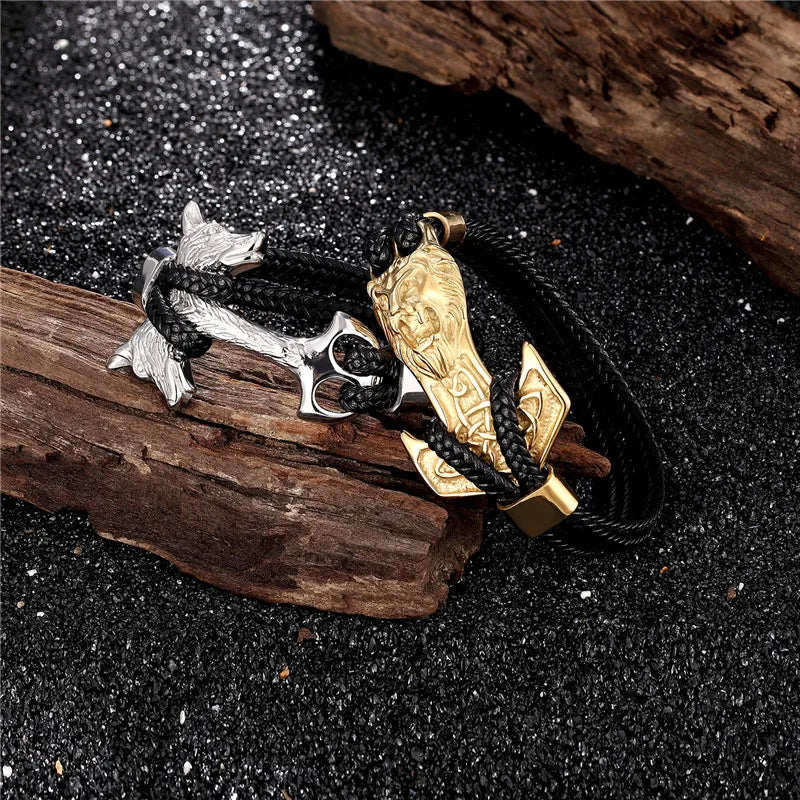 Stainless steel bracelet lion head Tor hammer