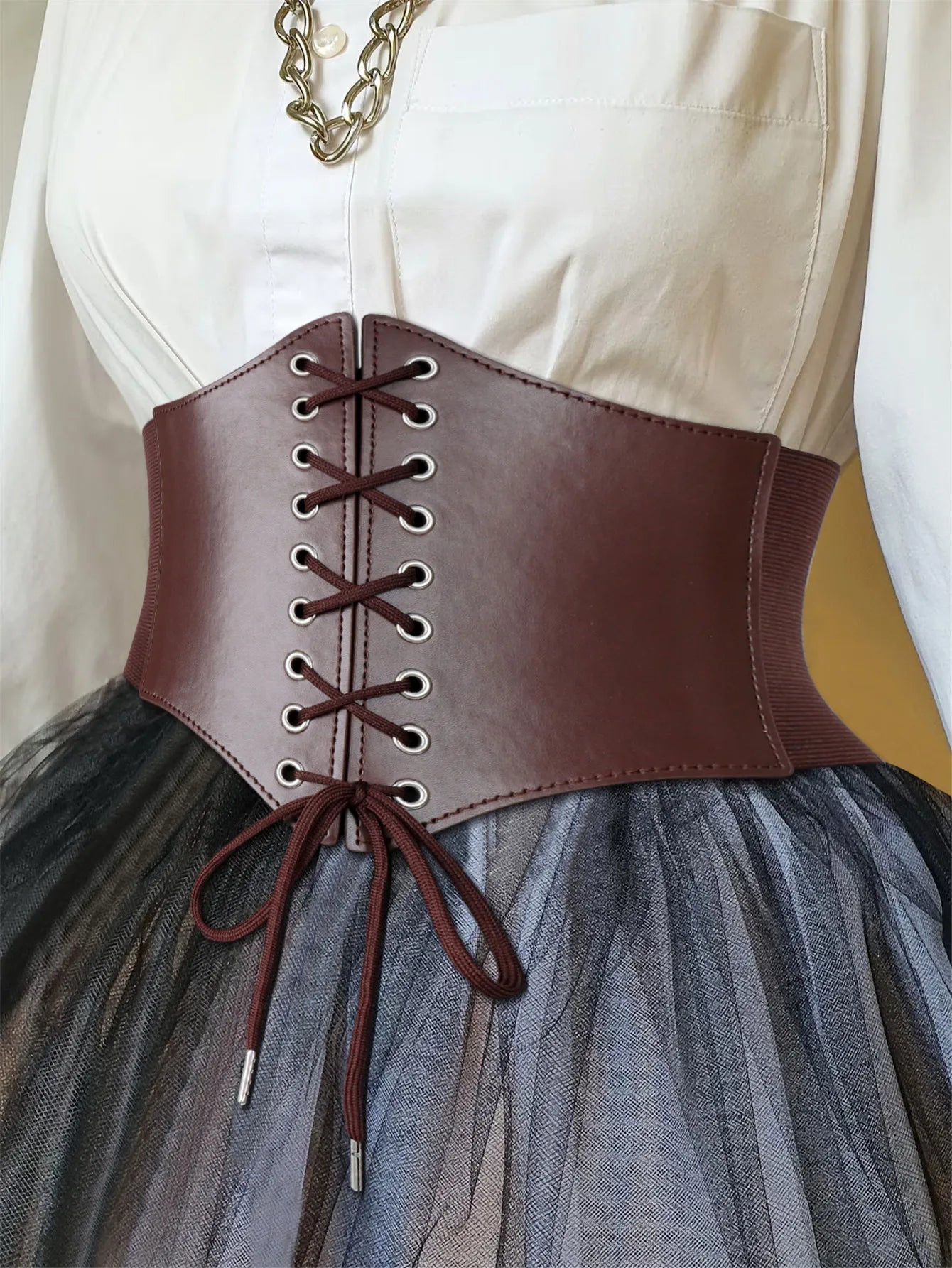 Medieval Waist Belt Brown Elastic Bind Belt Trendy Decoration Women Retro Viking Renaissance Dress Accessory For Cosplay Prop