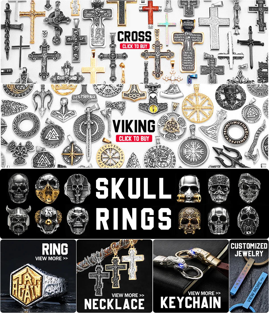 Viking Variety Weapons Men Pendant Necklace Stainless Steel Nordic Myth Chain Retro Rock Punk Rap for Friend Male Jewelry Gift