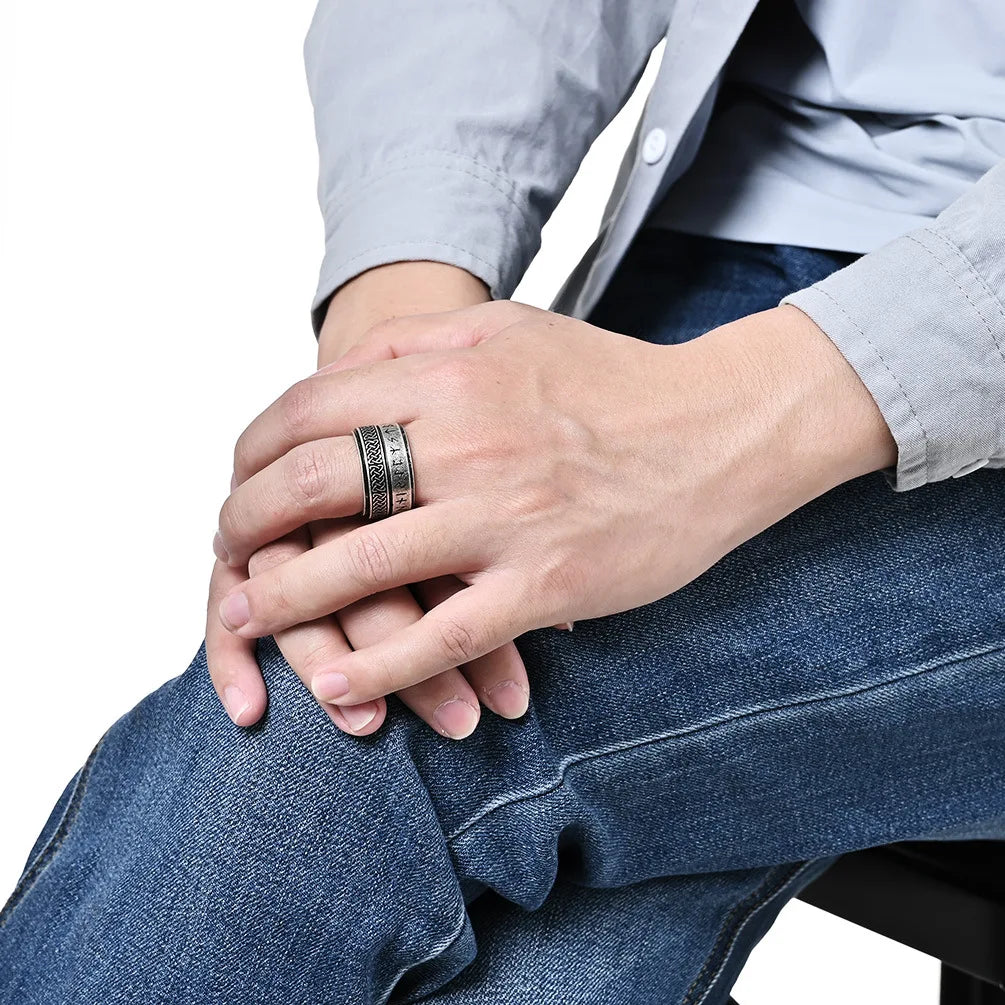 Scandinavian Viking Text Celtic Knot Rotatable Stainless Steel Rotating Ring Men's Domineering Personalized Finger Ring