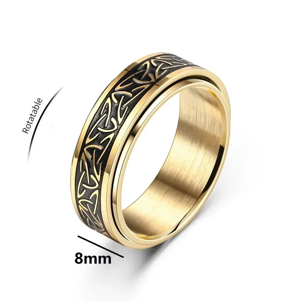 Viking Celtic Knot Rune Rings for Men Rotating Stainless Steel Anti Stress Anxiety Relife Spinning Ring Anillo Antiestres