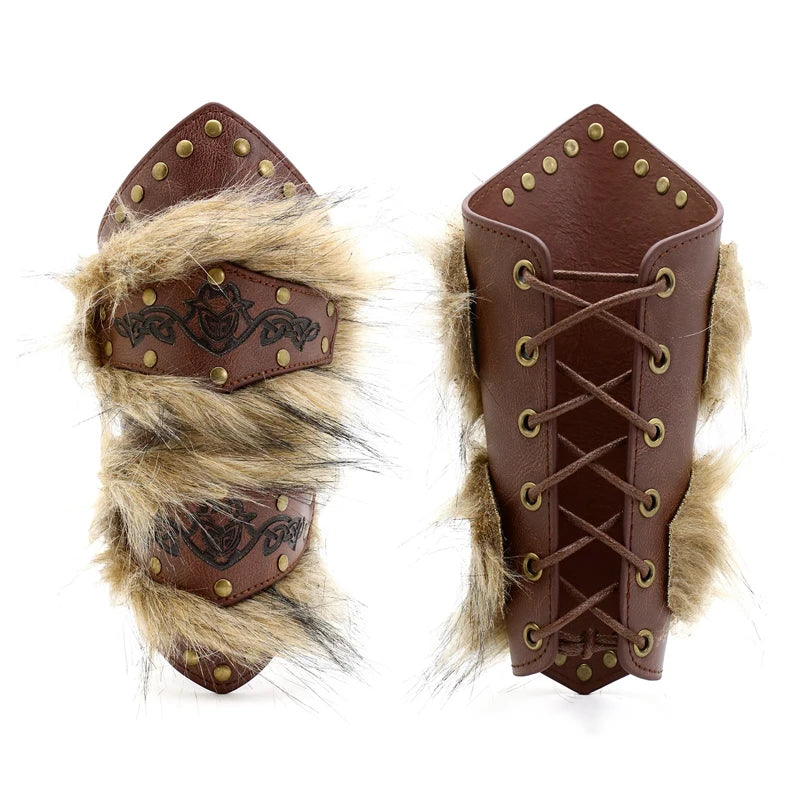 Viking Wrist Guards Armor Barbarian Faux Leather And Faux Fur Wrist Guards Halloween Costume Medieval Renaissance Accessories