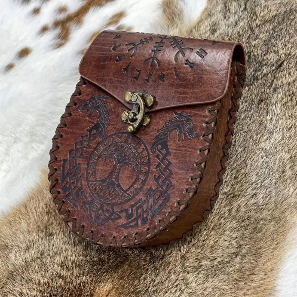 Fashion Coin Purse Vintage Medieval Waist Bag Dragon Wolf Pattern Halloween Cosplay Coin Purse Viking Knight Accessories
