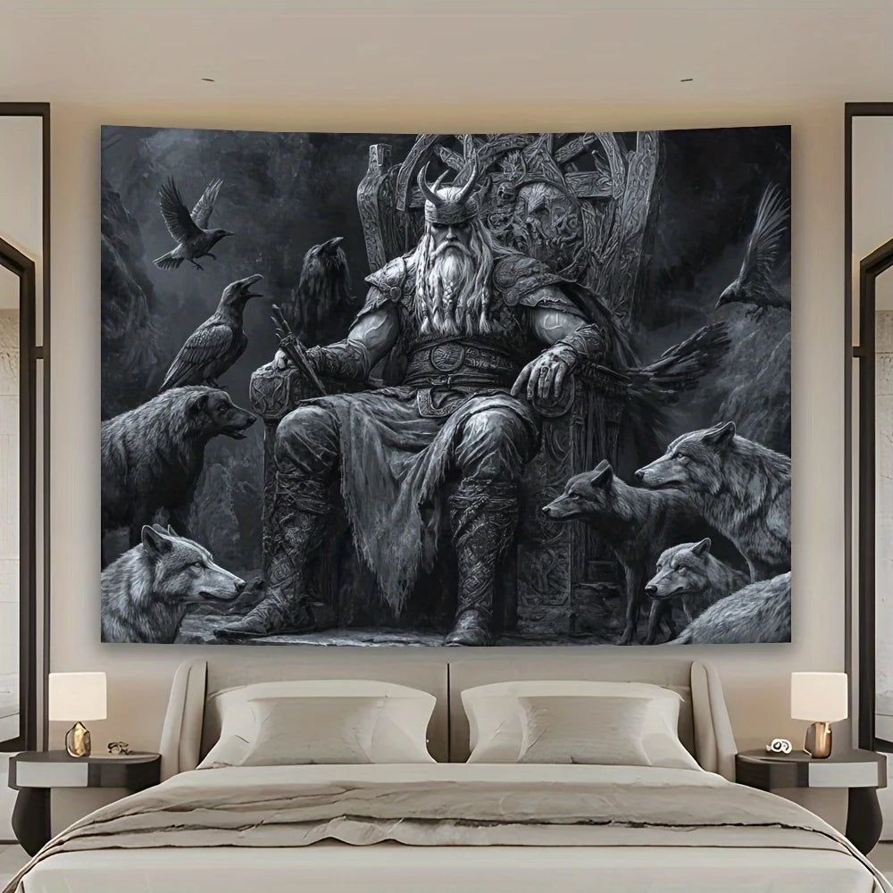 Viking Warrior Tapestry - Majestic Wall Hanging with Ravens and Wolves for Bedroom and Living Room Decor, Perfect Gift