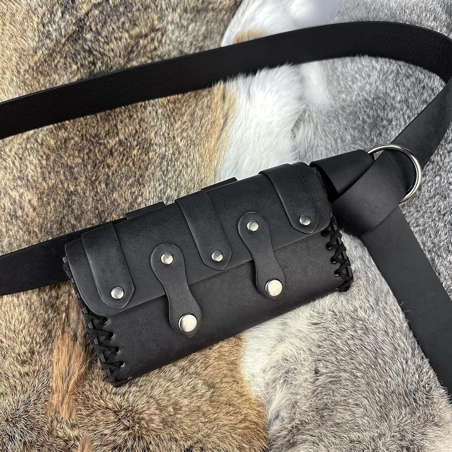 Viking Knight Retro Belt PU Synthetic Leather Copaly Printed Change Waist Pack Halloween Dress Up Belt Set Accessory