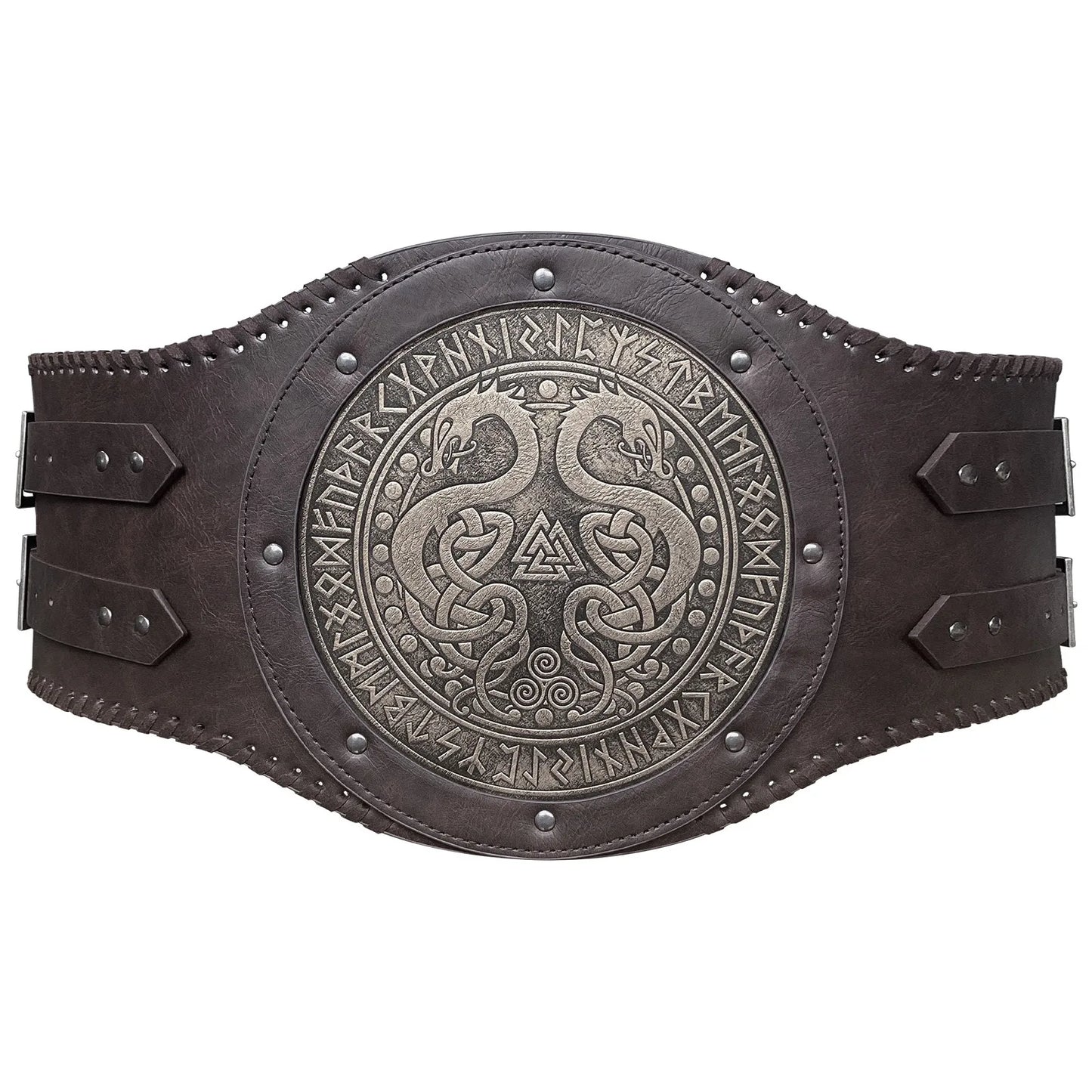 Viking style wide embossed PU leather belt with medieval Nordic style Renaissance knight armor waist belt accessory suitable f