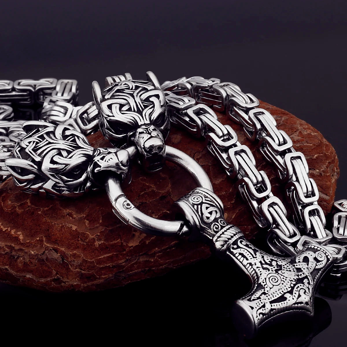 Black Mjolnir Fenrir chain gold silver