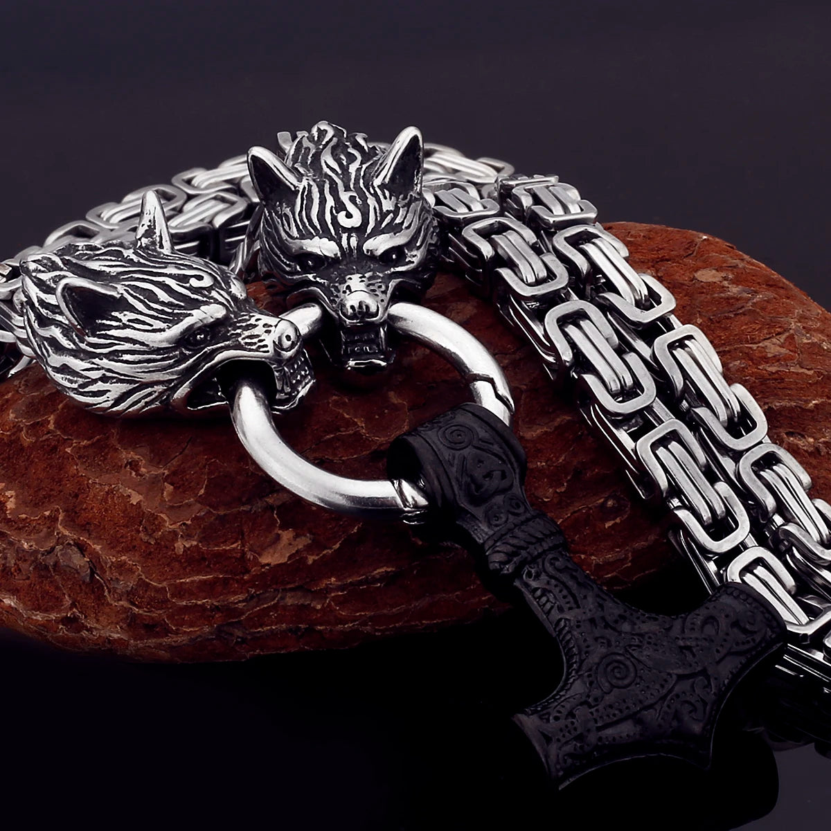 Black Mjolnir Fenrir chain gold silver