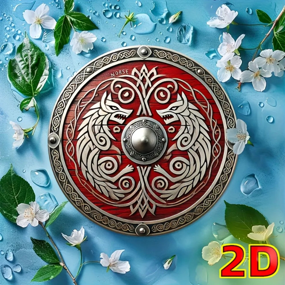 1PC Viking Shield Metal Sign - Medieval Waterproof Iron Wall Art, Rustic Hanging for Home Cafe Bedroom Decor