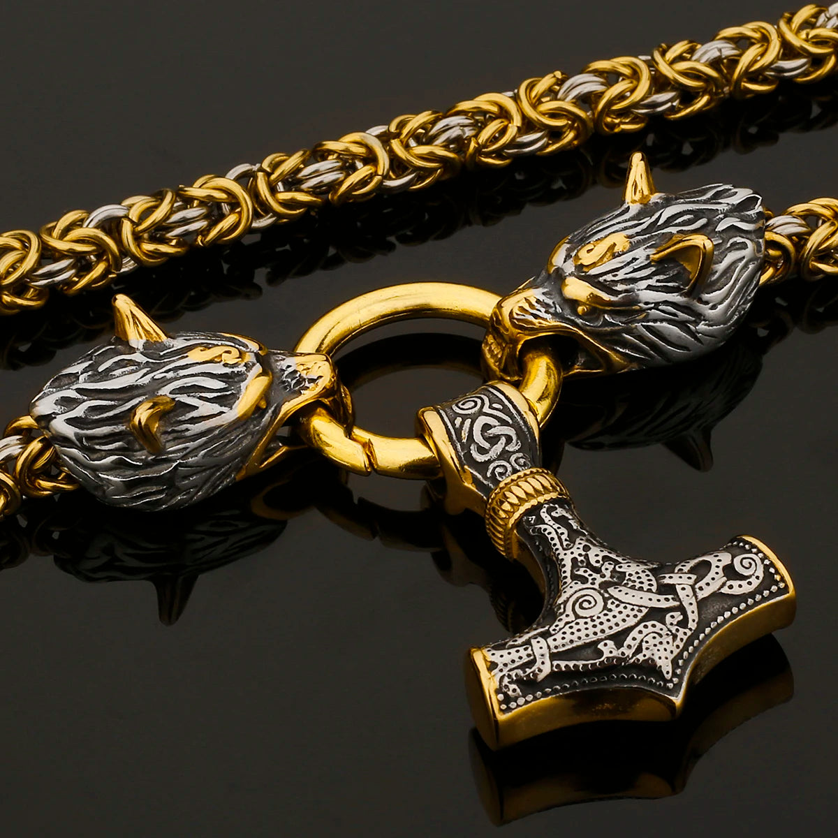 Black Mjolnir Fenrir chain gold silver