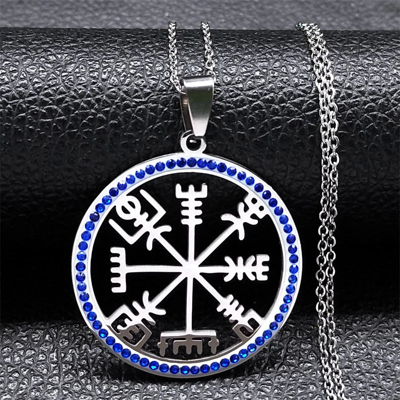 Viking Compass Helm Rune Amulet Necklace Silver Color Stainless Steel Symbol of Protection Necklace Pagan Jewelry N7024S01