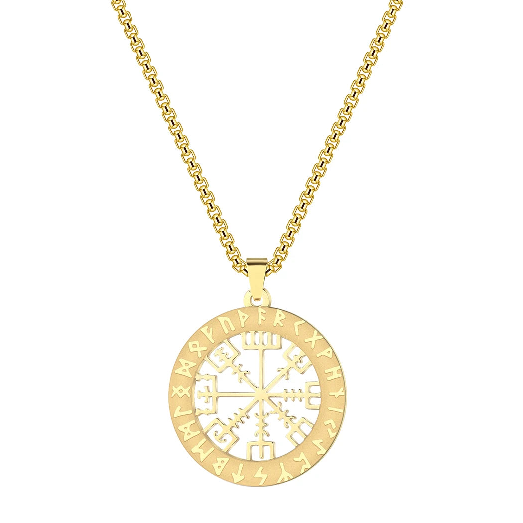 12 Constellation Viking Rune Compass Vegvisir Hollow Round Pendant Choker Stainless Steel Necklace for Men Nordic Amulet Jewelry