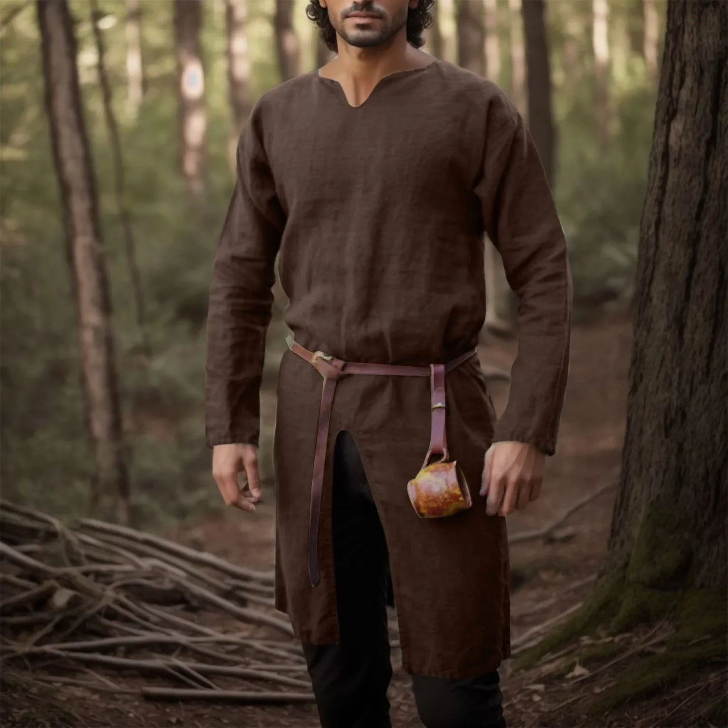 Medieval Renaissance Retro Linen Shirt Tops Tunic Male Long Robes Dress Vintage Jackets Knight Vikings Pirate Cosplay Costumes