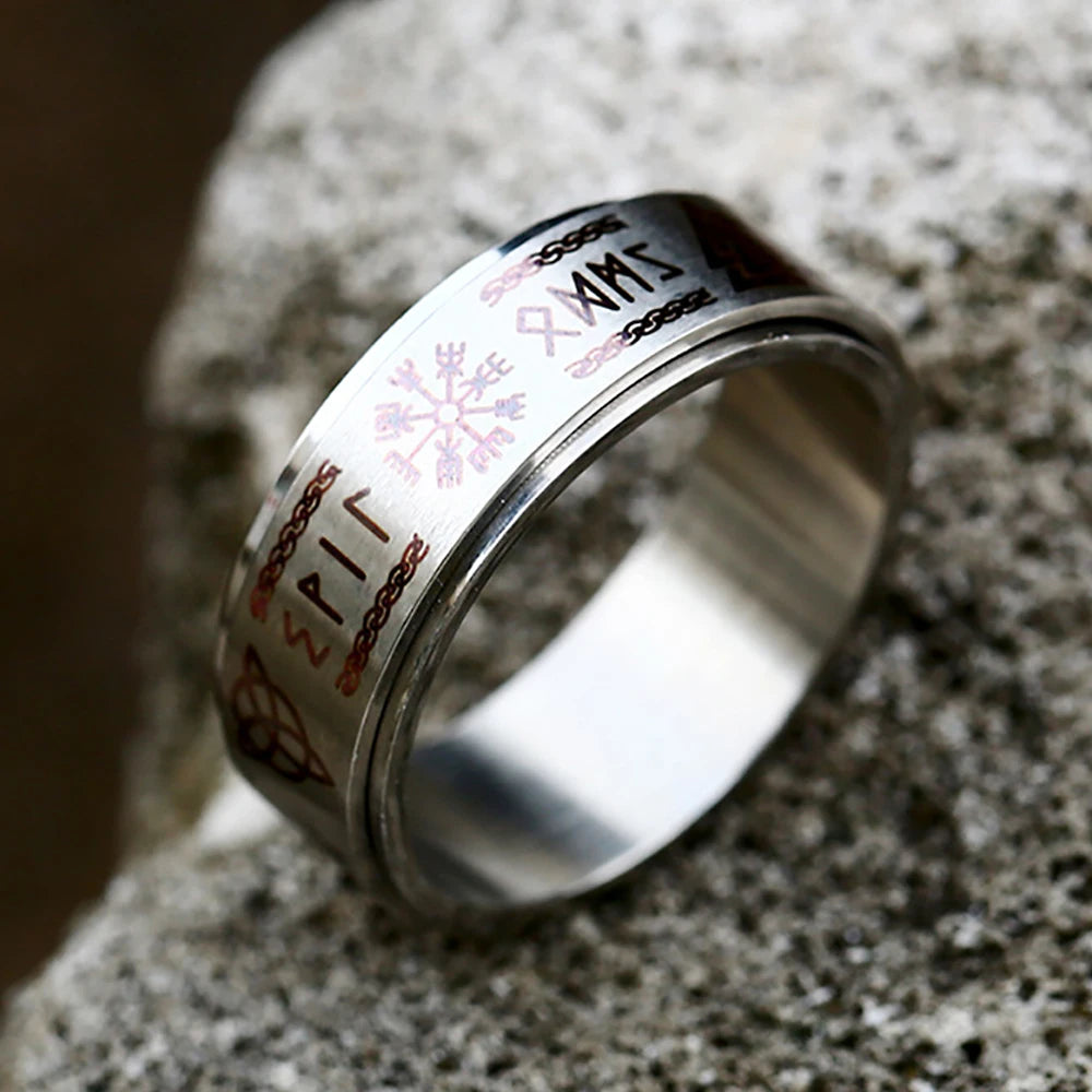 Vintage 316L Stainless Steel Nordic Vikings Trinity Ring Fashion Simple Viking Rune Amulet Rings For Men Women Rotatable Jewelry