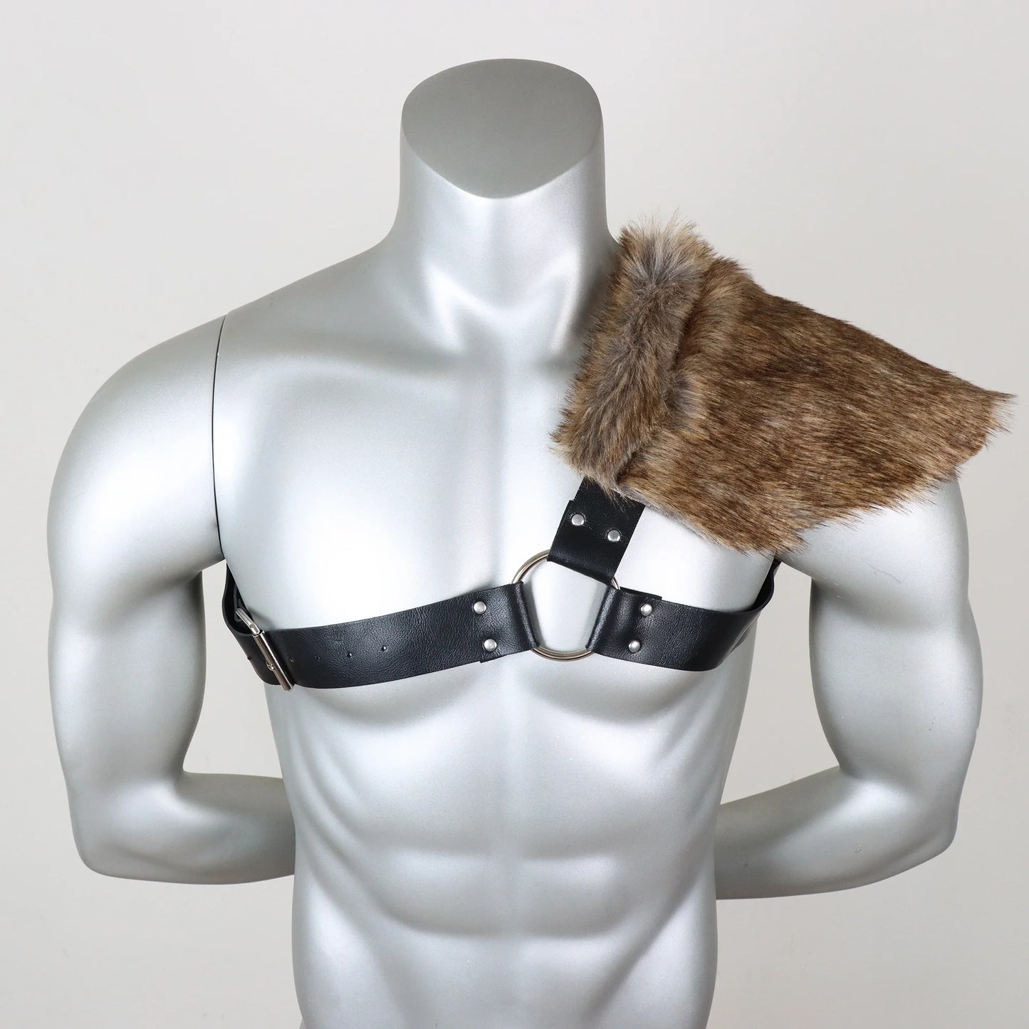 UYEE Man  Medieval Viking Fur Wrap Drape Shawl Barbarian Shoulder Cowl Mantle with Chest Belt Fur Capelet for Viking