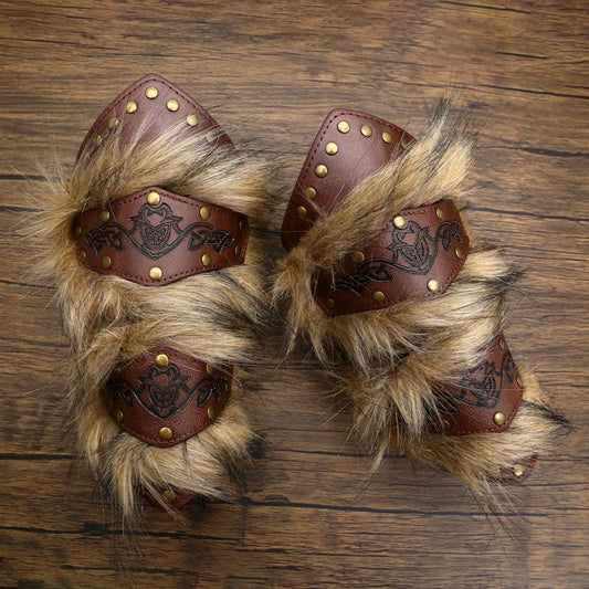 Viking Wrist Guards Armor Barbarian Faux Leather And Faux Fur Wrist Guards Halloween Costume Medieval Renaissance Accessories