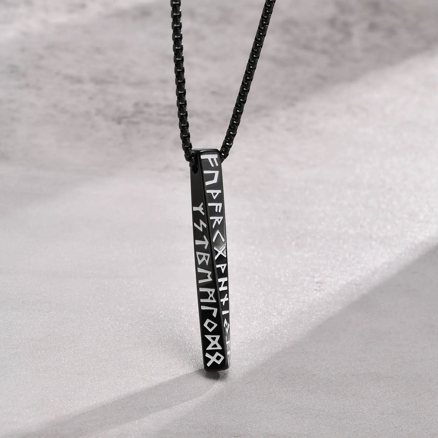 Vintage Nordic Viking Symbol Rune Vertical Twisted Bar Pendant Necklace for Men Stainless Steel Jewelry