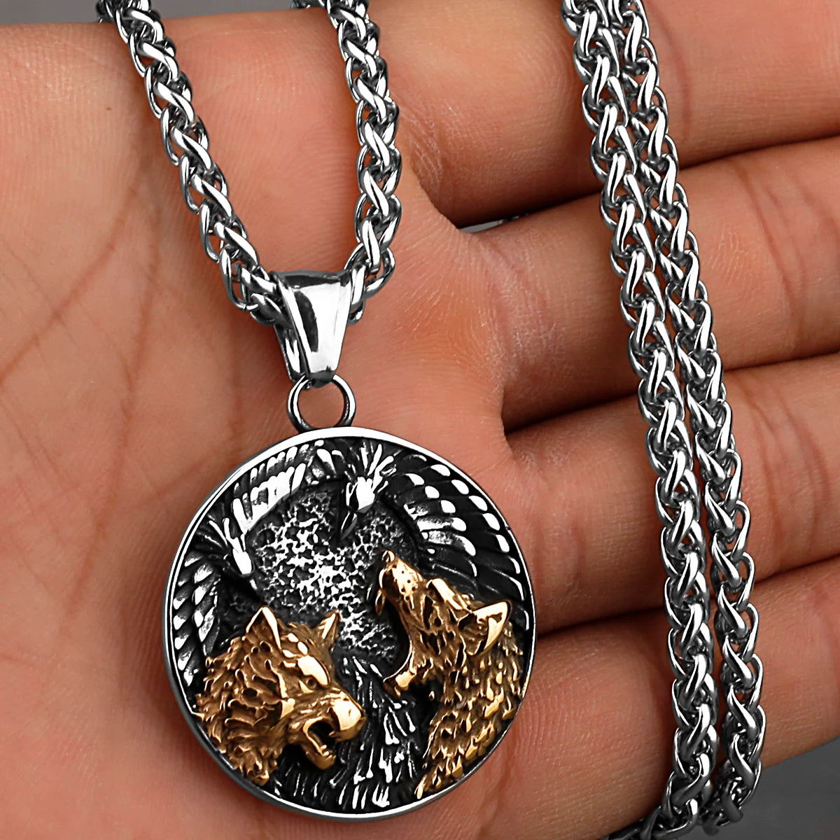 Viking Style Various Wolf Head Runes Original Stainless Steel Material Unisex Necklace Pendant Birthday Gift Factory Wholesale