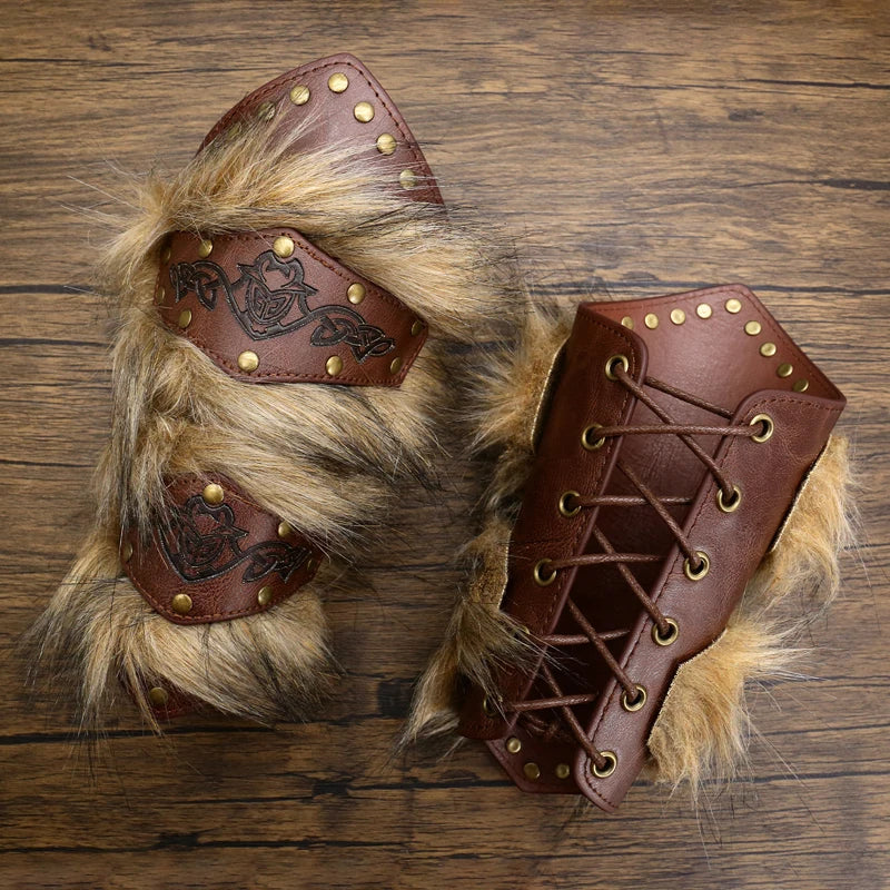 Viking Wrist Guards Armor Barbarian Faux Leather And Faux Fur Wrist Guards Halloween Costume Medieval Renaissance Accessories