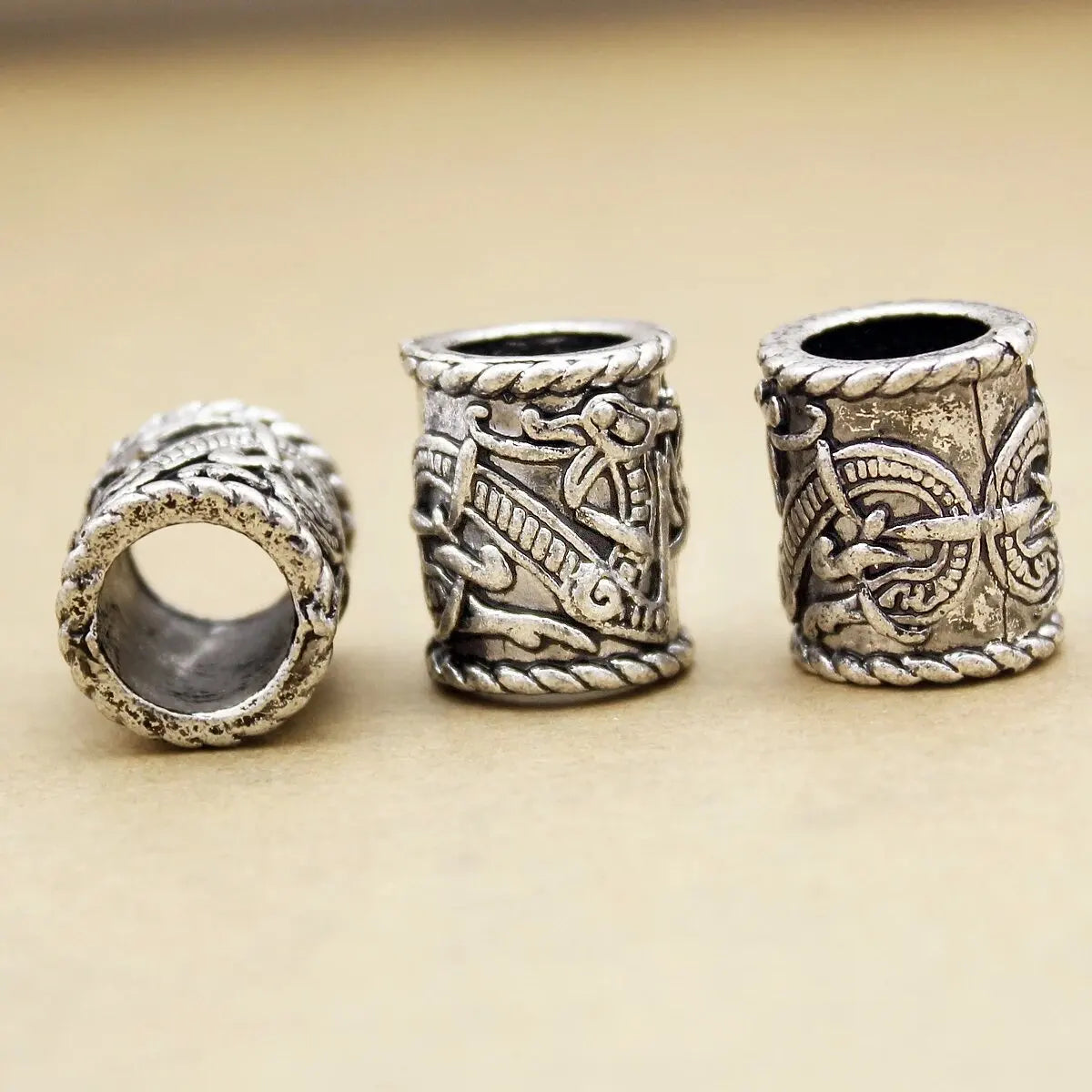 3x Norse Viking Pirate Hole Beard Bead Dreadlocks Ring Hair Braid Metal Tubes Clip Pin Dwarven Jewelry Headband Accessories