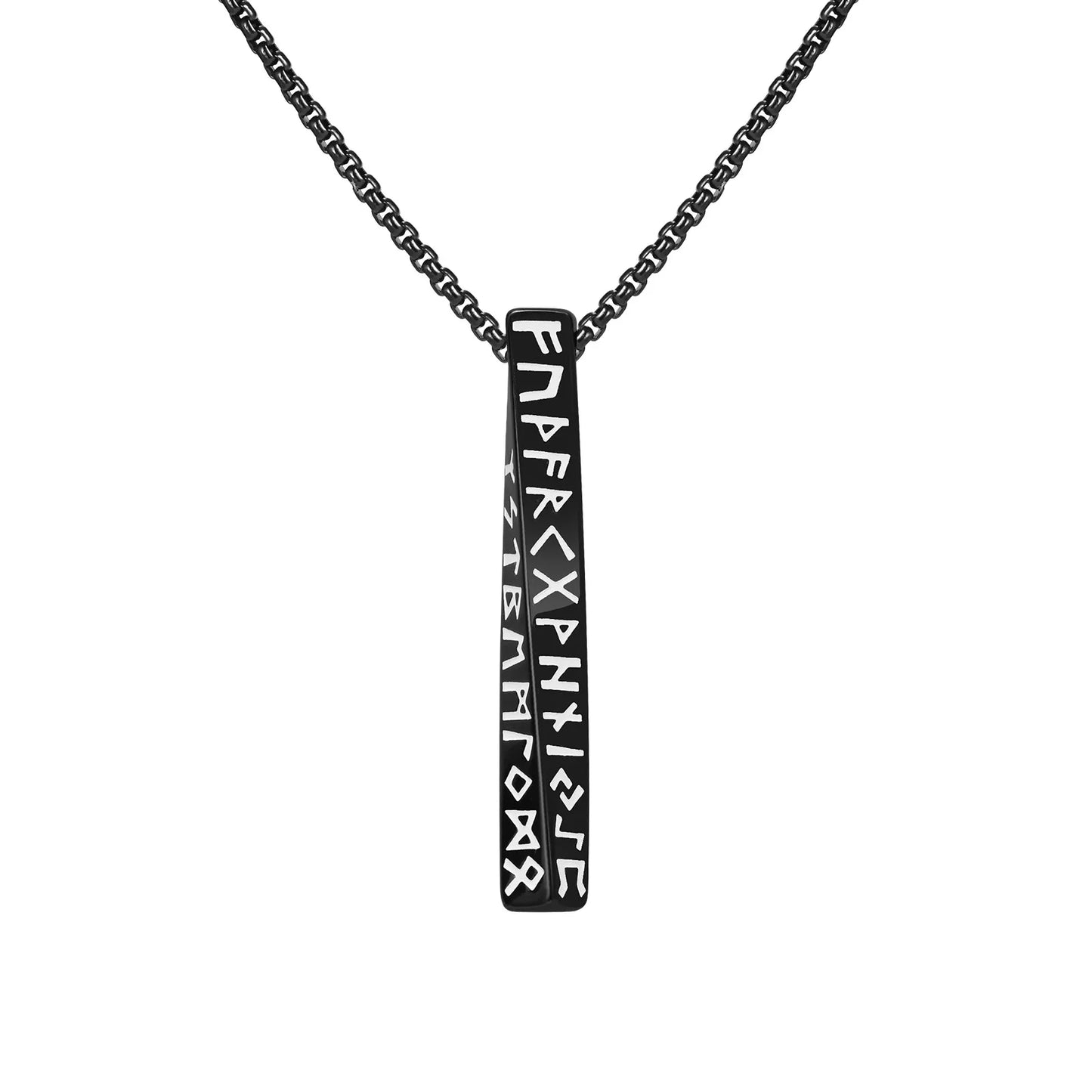 Vintage Nordic Viking Symbol Rune Vertical Twisted Bar Pendant Necklace for Men Stainless Steel Jewelry